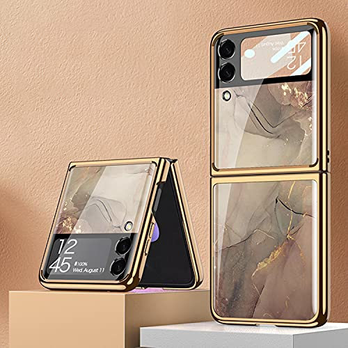 COQUE Galaxy Z Flip 3 Case,Ultra Slim 9H Glass Shiny Painted Mobile Phone Shell,Folding Phone Cover for Samsung Galaxy Z Flip 3 5G-Caiyun-Champagne