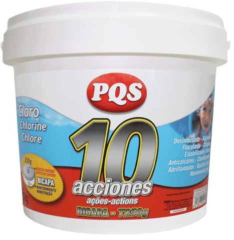 PQS - Cloro 10 Azioni BICAPA T-250g - Disinfettante Piscina - Pastiglie Cloro Piscina - Tecnologia BICAPA - Compresse 250g - Formato 5 kg
