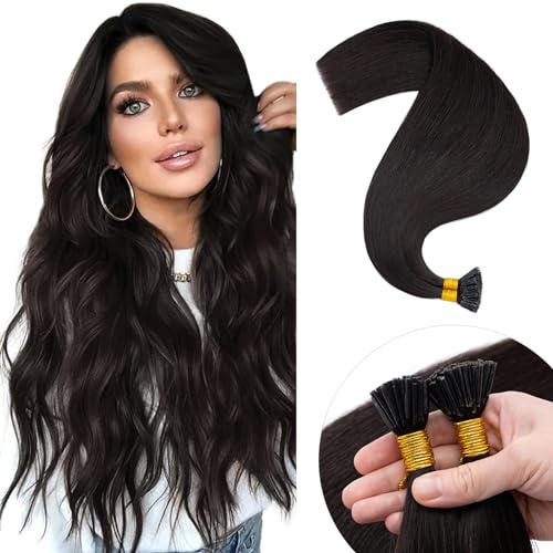 Elailite Hair Extensions Real Human Hair 100 Strands 50g - Pre Bonded I Tip Stick Tip Keratin Hair Extension - 100% Remy Hair Straight (#1B Natural Black, 18 Inch)