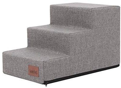 Hundetreppe, Katzentreppe, Antirutsch und Beständig - Haustiertreppe mit 3 Stufen für kleine Hunde - 50 x 30 x 30 cm - Inari - Grau