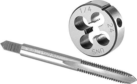 Burkit 1/4 Zoll-24 UNC Gewindebohrer und Schneideisen Set Rechtshänder, 1/4 x 24 UNC Maschinengewindebohrer und runde Schneideisen
