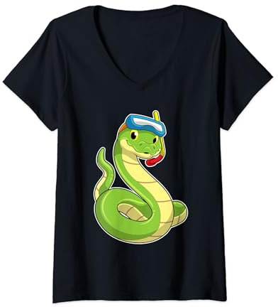 Damen Schlange Taucher Schnorchel Tauchen T-Shirt mit V-Ausschnitt