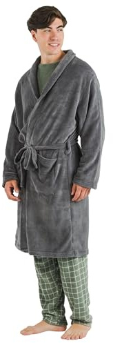 TRAMAS+ Vestaglia Invernale da Uomo Color Corallo, Con Cintura Regolabile, Indumenti da Notte, da Salotto - L, Gris