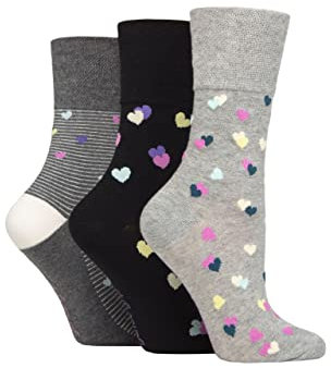 SockShop Womens Gentle Grip Colourburst Socks – 3 Pair Pack Soft Cotton Colourful Diabetic Friendly Comfortable Fit Everyday Casual Footwear, UK Size 4-8 Sweetheart