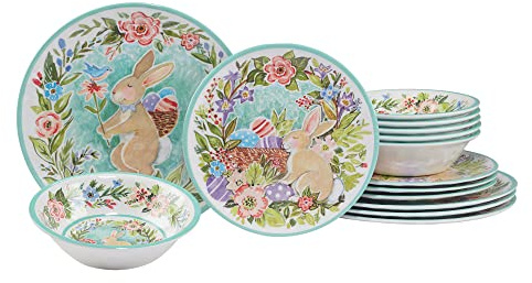 Certified International Joy Of Easter 12 Piece Melamine Dinnerware Set, Service For 4