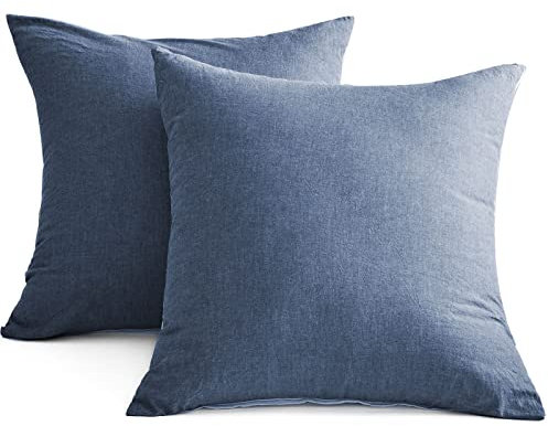 SOULFUL Kissenbezug 80x80 Baumwolle Denim Blue, Kissenbezüge 2 Teilig mit Reißverschluss, Ähnliche Textur wie Stone Washed Leinen, ÖkoTex Zertifiziert, Weich und Bequem