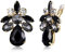 Clearine Ohrclips auf Hochzeit für Damen Braut Teardrop Marquise Schliff Strass Statement Ohrringe für Prom Party Schwarz Gold-Ton