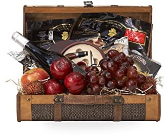 FASHION FRUIT | Cesta de Regalo Gourmet Pirata para el Día del Padre | Regalo Original Ideal para Cualquier Ocasión con Soporte Decorativo Incluido | Surtido de Vino + Set, Queso, Ibéricos y Fruta