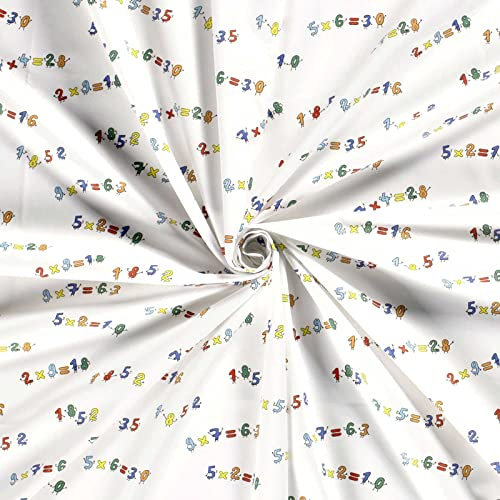 Baumwoll-Stoff Zahlen Buchstaben ab 1m Einschulung Schulanfang ABC Oekotex Meterware, Motiv:Zahlen