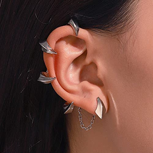 Wendalern Silver Dragon Claw Ear Cuff - Punk Non-Pierced Ear Climber Clip Earring - Personality Hanging Wrap Jewelry for Women and Men