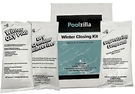 Poolzilla Kit d'hivernage de 40 000 litres, kit de Fermeture pour piscines Hors Sol et creusées, Comprend Un hivernant granulaire de 0,5 kg, Un séquestrage de 0,5 kg, Un Choc sans Chlore de 0,5 kg