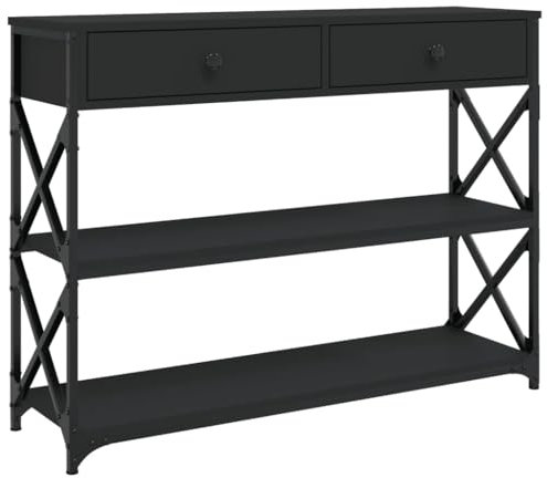 vidaXL Table Console, Table d'Entrée avec Rangement, Table de Couloir, Table d'Appoint Salon Salle de Séjour Maison Intérieur, Industriel, Noir Bois d'Ingénierie