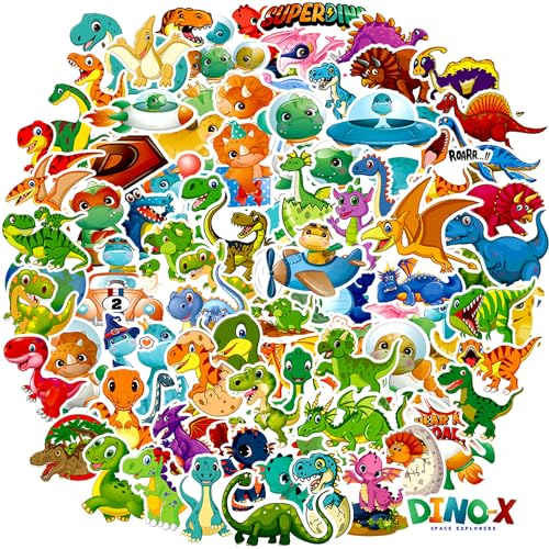 Aufkleber Dinosaurier 100 Stück Sticker Set Dino Coole, Wasserdichte Vinyl Aufkleber, Sticker für Laptop Skateboard Scrapbook MacBook Handy Tassen Planer Fahrrad Koffer etc