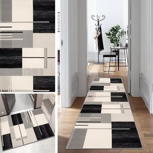 Läufer Teppich Lang Flur Läufer Küche rutschfest Waschbar 120x250cm Geometrische Muster Dauerhaft Läuferteppich TeppichLäufer KüchenLäufer Korridor Polyester Anpassbar Meterware