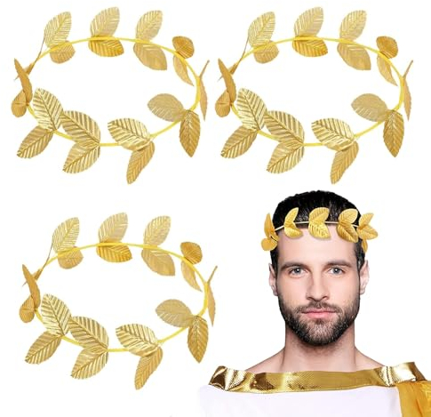 Wekuw 4 Stück Gold Blatt Stirnbänder, Gold Blatt Kronen Römischer Kopfschmuck Römisches Lorbeer Kranz Griechischer Kopfschmuck, für Damen Herren Zubehör