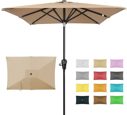 HOMEDEMO Sonnenschirm Balkon Rechteckig 210x140 cm mit 6 Rippen, Schirm groß Gartenschirm Marktschirm, Terrasse, Tischschirm, Strandschirm, Khaki Schutz 50+ Knickbar Neigbar Sonnenschutzschirm