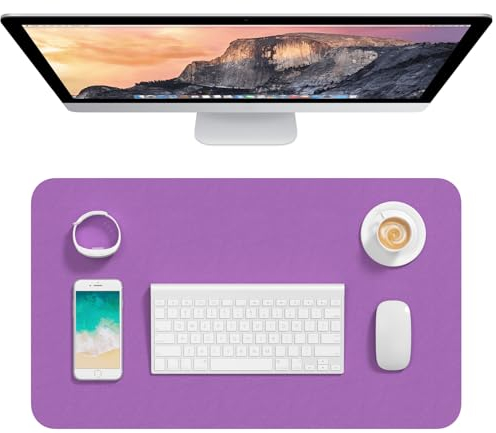 Hsurbtra Desk Pad, 23.6 x 13.8 PU Leather Desk Mat, M Extended Mouse Pad, Waterproof Desktop Blotter Protector, Non-Slip Ultra Thin Small Laptop Keyboard Writing Mat for Office Home, Purple