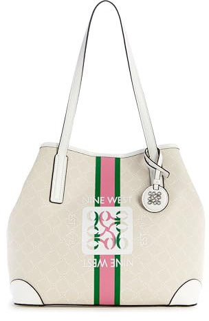 Nine West Damen Delaine 2 in 1 Tote Geldbörse, Handtasche, Schultertasche, Tragetasche, Cremefarbenes Logo/Weiß