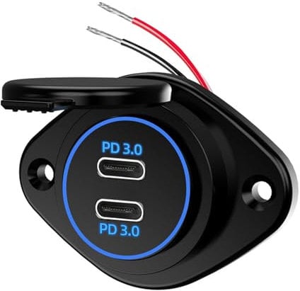 Panneau de prise USB 2 ports 12 V - 72 W - USB C PD 3.0 - Chargeur de voiture - Socle pour chargeur de voiture étanche USB 2 36 W PD - Accessoire pour van Marine Bus RV Camion