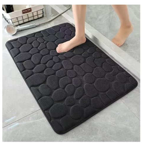 Tapis de salle de bain en velours corail en galets gaufrés, tapis de bain à motif de pierre douce, absorption d'eau rapide, antidérapant, lavable, adapté aux tapis de sol antidérapants de salle de bai