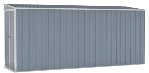 prissent Gartenhütte 118x382x178 cm Gerätehaus Fahrradunterstand Gartenschrank Storage Shed Wetterfest Schuppen Garten Grau