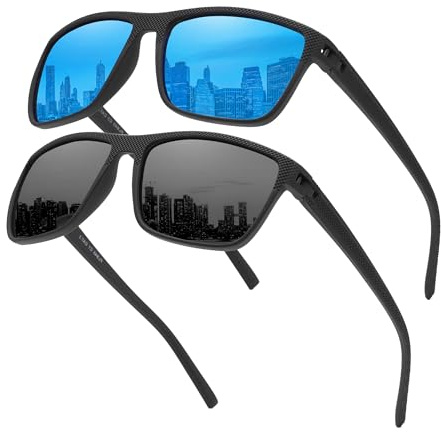 SPEEDHYUN Classic Herren Polarisierte Sonnenbrille Quadratisch Leichte Brille UV-Schutz Sport Fahrradbrille 755 2er-Set (B03)