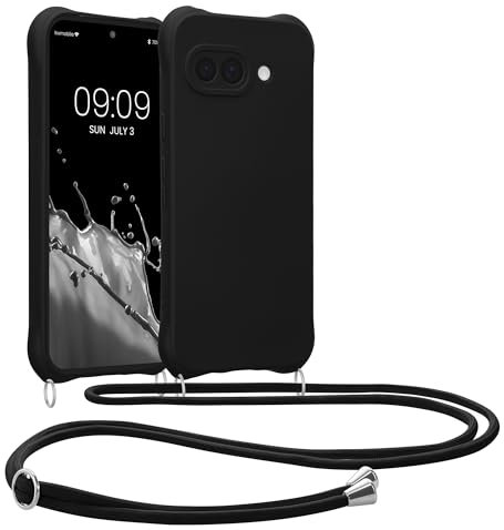 kwmobile Carcasa Colgante Compatible con Google Pixel 9a Funda con Cuerda - Funda con Correa Colgante Ajustable - Negro Mate
