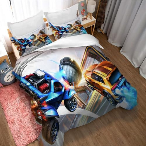 Ste-X Bettbezug Rocket League 2 Kissenbezüge Für Zuhause, Schlafsaal, Warm, Weich, Glatt, Seitlicher Reißverschluss, 3-teiliges Bettwäscheset (League 06,135x200cm)