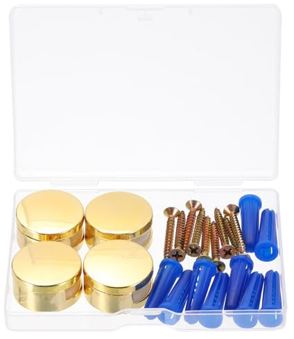 sourcing map 4 Pcs Frameless Mirror Mounting Hardware, Zinc Alloy Mirror Holders Mirror Mounting Clips Mirror Hanging Holders Brackets Kit with Screws & Anchors for Bathroom, Gold