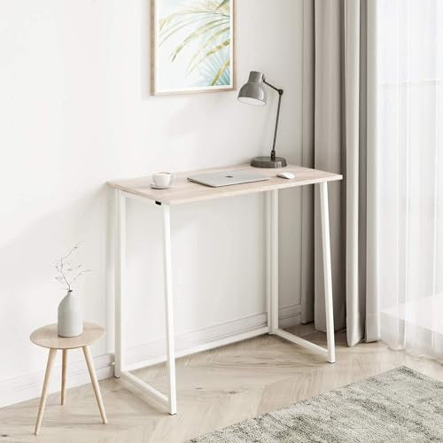 Moziel Escritorio Plegable, Compacto sin ensamblaje, Mesa Escritorio Ordenador Manualidades, Mesa Estudio Plegable para Oficina, Casa, 80 x 45 x 74 cm, Color Madera