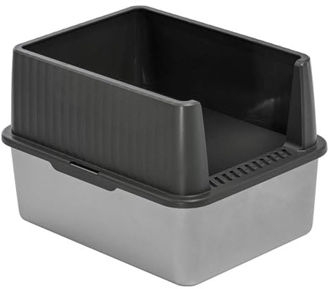 Katzentoilette mit Edelstahlwanne und Rand 44 x 34 x 30 cm Grau-Silber inkl. Schaufel