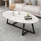 Niedriger Ovaler Couchtisch Mit Ablagefläche, Glamouröser Couchtisch mit gekreuzten Beinen, Nordischer Schiefer, Ovaler Cocktailtisch für Wohnzimmer, Kleiner Teetisch für die Wohnung(White Stone+Black