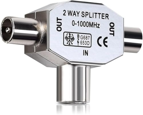 Digital Signal Antenna Splitter, TV Aerial Splitter 2 Way, TV Ariel Connections, Cable TV Coaxial Splitter, TV Signal Booster, Compatible with Cable TV Antenna, Shielded Metal Housing