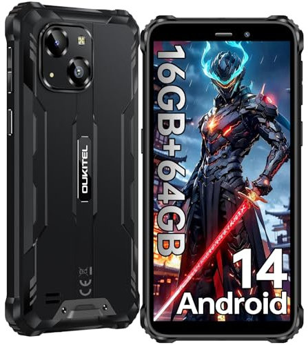 OUKITEL G2 (2025) Outdoor Handy Android 14-16GB+64GB/1TB Outdoor Smartphone Ohne Vertrag, 6300mAh Baustellenhandy, 6.0“ HD+ Display Smartphone, 13MP Kamera, 4G Dual SIM/IP68/IP69K/OTG/FACE ID