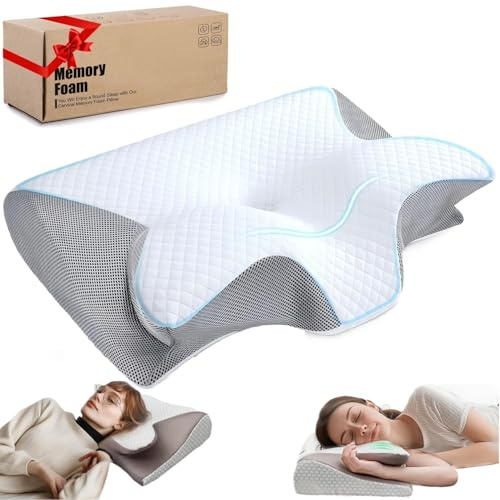 Purova Nackenstützkissen, 2 IN 1 Ergonomisches Orthopädisches Kissen, Memory Foam Kissen, Kopfkissen Nackenschmerzen, Ergonomisches Kopfkissen für Seiten-, Rücken- und Bauchschläfer (Grau)