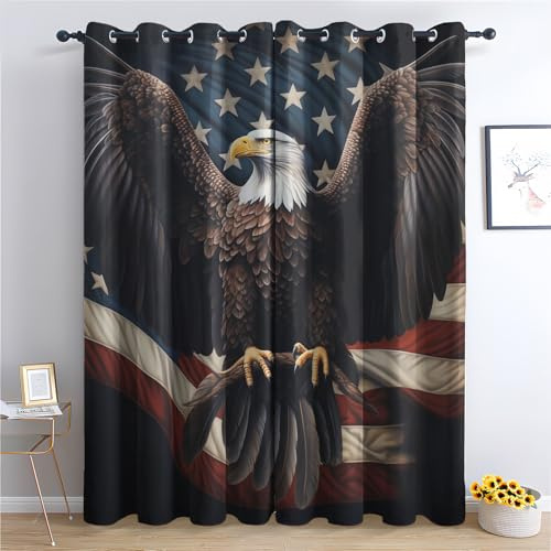 Luxfieo Amerikanische Flagge Vorhänge Adler Usa Flagge Vorhang Blickdicht Gardinen Verdunklungsvorhänge mit Ösen Thermovorhang für Wohnzimmer Schlafzimmer Fenster Deko 2er Set H 166 x B 75 cm