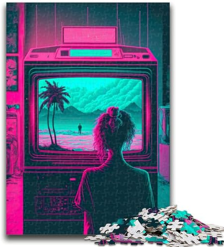 1000 Pieces Jigsaw Puzzles For Teens And Adults Girl Watching Tv for Age 14+ Quiz Game Fun at Home Activities, Birthday Present,Travel Gifts 50x75cm