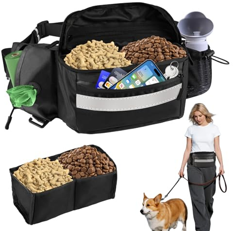 LILIYYA Sacchetti per Addestramento Cani Marsupio Cane con Tasca Porta Snack Rimovibile, Borsa Crocchette Porta Premietti per Cani con Dispenser per Sacchetti Igienici, Cintura Running