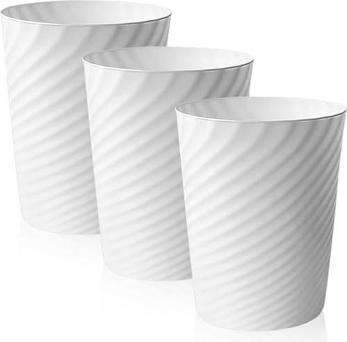 Cnwinu 3 Pack Plastic Waste Paper Bin,Round Rubbish Bin Trash Can,Small Uncovered Trash Bin,8L Waste Bin for Bedroom Office Kitchen Bathroom and Other Rooms (White)