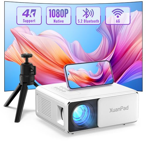 [Official XuanPad & Electric Focus 6D/4P ] Mini Smart Projector 4K Support, 2026 Upgraded WiFi Bluetooth Projector, Compatible with TV Stick, HDMI, USB, Laptop, iPhone, Android Smartphone