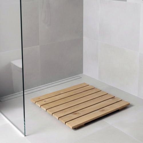 SUNWOOD Non-Slip Shower Tray 60 x 60 cm, Solid Pine Wood - Light Oak Finish