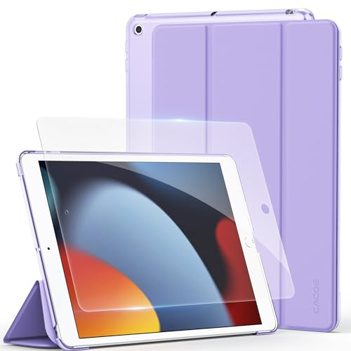 CACOE Case for iPad 9th/8th/7th Generation with Screen Protector 10.2 inch | (2021/2020/2019) - Full Protective Tablet Cover for iPad 7/8/9 Gen, Pearl Purple