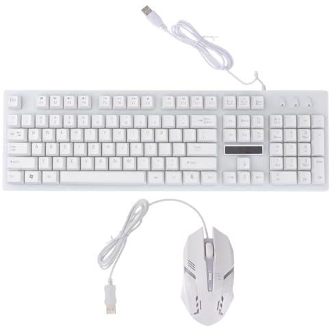GRIRIW Clavier Souris 104 Touches Blanc Lumineux et Résistant en Plastique Ensemble Clavier et Souris pour Gamer à Domicile ou Bureau