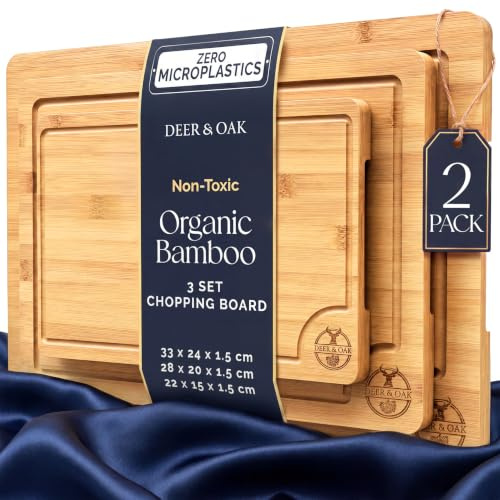 Deer & Oak 3-Piece Bamboo Chopping Board Set (2 Pack), Pre-Oiled