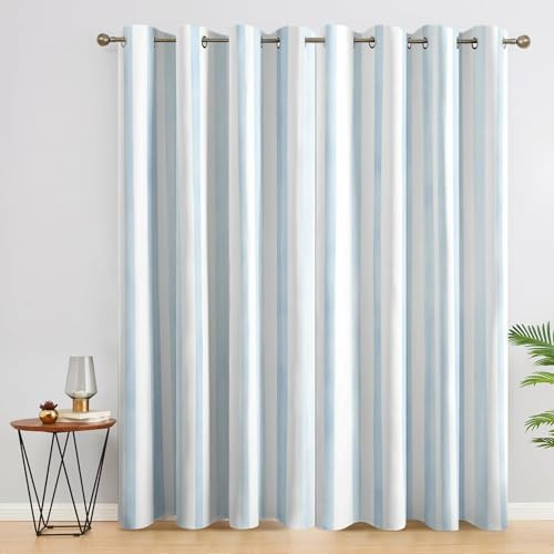DSRDRFG Hellblau-weiß gestreifte Verdunkelungsvorhänge für Schlafzimmer und Wohnzimmer, 100 x 250 cm (B x H), minimalistisches, modernes, geometrisches, Blickdicht Gardinen mit Ösen, 2er Set