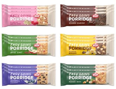 RUF Easy Going Porridge Riegel Probier Set (18 Stück), Müsliriegel aus Vollkornhaferflocken in 6 abwechslungsreiche Sorten, der ideale Snack To Go