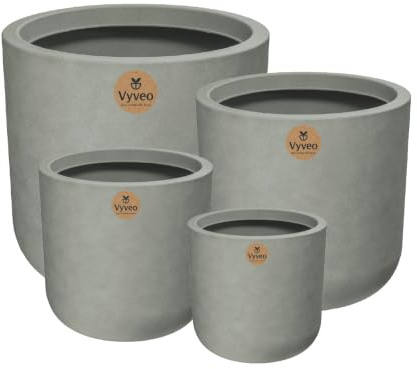 Vyveo - Blumentopf Orena - 4er-Set - Grau - Blumentopf für den Innen- und Außeneinsatz - Übertopf - Pflanztopf - Pflanzgefäß