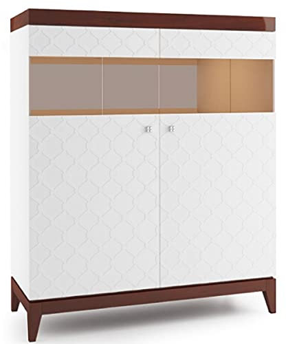 Casa Padrino Luxus Barschrank mit 2 Türen Weiß/Hochglanz Braun 111,2 x 45 x H. 132,8 cm - Luxus Kollektion