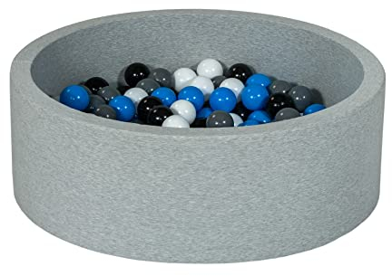 Velinda Piscine à balles pour Enfant, Aire de Jeu + 200 balles (Couleurs des balles: Noir, Blanc, Bleu, Gris)