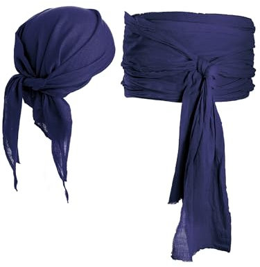 SATINIOR Halloween Piraten Kostüm Mittelalterlich Renaissance Pirat Bandana und Große Schärpe Kostüm Gürtel Zubehör (Marine, Leinen)